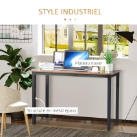 HOMCOM Table Bureau Informatique Table de Salle à Manger Grand Plateau 120L x 60l x 74H cm Panneaux Particules Noyer métal Noir(m-5)