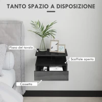 HOMCOM Set da 2 Comodini Moderni Sospesi con Cassetto e Mensola in Legno 35x32x22.5cm, Nero Lucido(m-5)