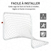 HOMCOM Set de 2 mini cages de football pour enfant - ballon, pompe, piquets inclus - 78L x 46l x 56H cm - métal blanc(m-4)