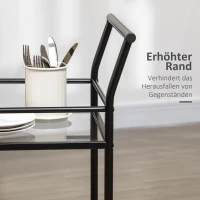 HOMCOM Küchenwagen mit 4 Rollen, 2 Ablagen und Griffen, 75 cm x 40 cm x 80 cm, Schwarz(m-5)