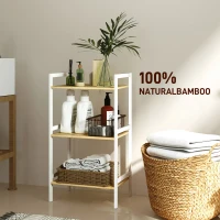 HOMCOM Three-Tier Bamboo Adjustable Shelf Storage Unit(m-7)