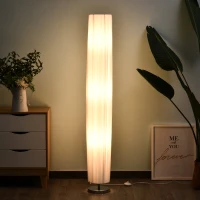 HOMCOM 160 CM Tall Cylindrical Modern Free Standing Floor Lamp for Bedroom, Study or Living Space with Polyester Fabric  Shade White(m-10)