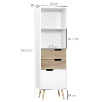 HOMCOM Meuble de rangement sur pied colonne bibliothèque étagère et 3 tiroirs style scandinave blanc et aspect bois 50 x 39 x 169,5 cm(m-3)