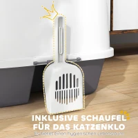PawHut Katzentoilette, Katzenklo mit Deckel und Schaufel, leicht zu reinigen, verschließbar, Weiß(m-5)