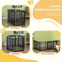 PawHut Parque Plegable para Perros de 6 Paneles Convertible en Barrera de Seguridad para Mascotas 117x103x74 cm Negro(m-6)