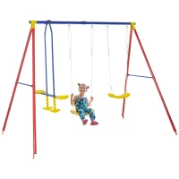 Outsunny Kinderschaukel Gartenschaukel Schaukelgerüst 2 Schaukeln mit Wippe Schaukel outdoor mit höhenverstellbarem Gestell Schaukelgestell outdoor 3-5 Jahre 290 x 180 x 196 cm(m-1)