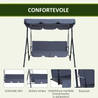 Outsunny Dondolo da Giardino a 3 Posti con Tettuccio Parasole Inclinabile in Acciaio 172 × 110 × 153cm Grigio(m-6)