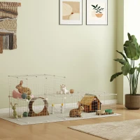 PawHut DIY 36 Panel Pet Playpen Metal Wire Fence for Chinchilla, Hedgehog, Bunny, Indoor, Outdoor Use, White(m-10)