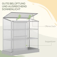 Outsunny Gewächshaus mit Fundamentrahmen, Polycarbonat-Gehäuse, 2 Regalböden, Aluminiumrahmen, 131 x 58 x 139,5 cm(m-5)