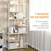 HOMCOM Estantería con Marco de Acero y Estantes de Melamina para Salón Oficina Estudio 83x34x180 cm Roble y Blanco(m-5)