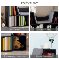 HOMCOM Bibliothèque banc 2 en 1 avec coussins de siège, étagère cube 6 compartiments ouverts et 2 niveaux, meuble de rangement pour salon, chambre à coucher, bureau, 102 x 30 x 61 cm, noir(m-5)