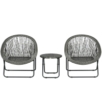 Outsunny Gartenmöbel-Set, 3-teilig, Rattanoptik, 2 Stühle, 1 Tisch, klappbar, Grau