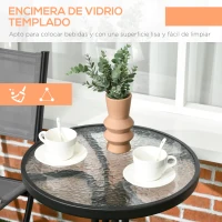Outsunny Conjunto de Jardín para Patio Balcón Terraza Mesa Ø50x72 cm y 2 Sillas Plegables 46x52x86 cm Gris y Negro(m-6)