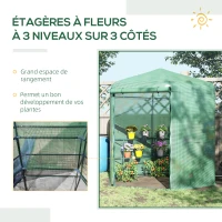 Outsunny Serre de Jardin hexagonale avec 6 étagères 2 niveaux - dim. 2,25L x 1,94l x 2,15H m Porte Enroulable zippée Acier thermolaqué PE Haute densité Vert(m-5)