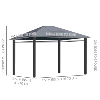 Outsunny Hardtop Gazebo Garden Pavilion with UV Resistant Polycarbonate Roof, Curtains, Steel & Aluminium Frame, 3 x 4m, Grey(m-3)