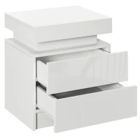 HOMCOM Mesita de Noche Blanca con Luz LED Mesita Decorativa con 2 Cajones y Mando a Distancia 45x35x52 cm Blanco(m-11)