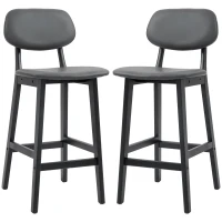 HOMCOM Bar Stools Set of 2, Breakfast Bar Chairs, PU Leather Upholstered Kitchen Stools with Backs, Footrests and Solid Wood Legs, Dark Grey(m-11)