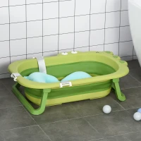 HOMCOM Vaschetta Bagnetto Pieghevole per Bambini 0-3 Anni con Cuscino Regolabile Azzurro e Piedini Antiscivolo, 80x53.9x20.8cm Verde(m-2)