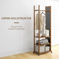 HOMCOM 2-in-1-Spiegel Spiegel Ganzkörperspiegel Garderobe, 1 Kleiderstange, 3 Regale, 35,8 x 59,8 x 170 cm, Natur(m-7)