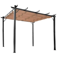 Outsunny Gazebo Pergola da Giardino 3x4m con Telo in Poliestere e Struttura in Alluminio, Grigio e Marrone(m-7)