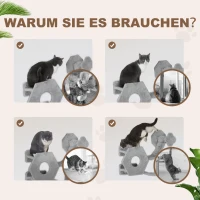 PawHut Katzen Kletterwand, inkl. Katzenhaus, Leitern, Spielball, platzsparend, Hellgrau(m-6)