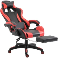Vinsetto Sedia da Gaming con Poggiapiedi Estendibile, Poltrona Gaming Ergonomica Reclinabile Ecopelle 66×60×127-134cm Rosso(m-10)