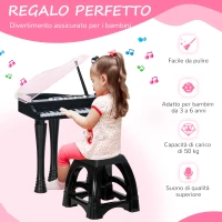 AIYAPLAY Pianoforte per Bambini a 32 Tasti con Sgabello, Microfono, Musiche, Luci e Gambe Rimovibili, Nero(m-5)