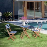 Outsunny Ensemble bistro de jardin 3 pièces avec 1 table et 2 chaises pliantes en bois de pin - bleu(m-2)