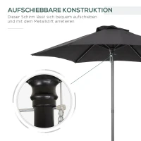 Outsunny Sonnenschirm Ø196 cm, sechseckig Balkonschirm für Strand Balkon Garten, Schwarz(m-7)