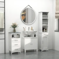 kleankin Meuble colonne de salle de bain avec placard 3 compartiments et tiroir - dim. 34L x 30P x 163H cm - MDF Blanc(m-9)
