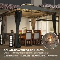 Outsunny 3 x 3 m Solar LED Metal Gazebo - Dark Grey(m-4)
