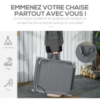 Outsunny Bain de Soleil transat Pliable Dossier réglable Multipositions métal et Polyester Gris(m-5)