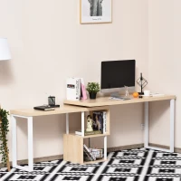 HOMCOM 360° Rotating Corner Desk L-Shaped Dining Table with Storage Shelf Workstation Writing Table Home Office Oak Tone(m-4)