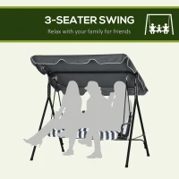 Outsunny 3 Seater Garden Swing Chair, Outdoor Swing Chair with Adjustable Canopy, Mental Frame & Cushions, Grey(m-6)