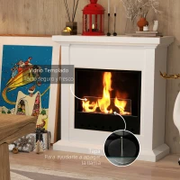 HOMCOM Estufa de Bioetanol de Pie con Tanque de 1,2 L Tiempo de Combustión 3H para Interiores 16-18 m² 63,5x24x66 cm Blanco(m-6)