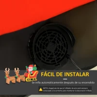 HOMCOM Papá Noel Inflable con Trineo y Renos con Luces LED Decoración de Navidad para Exterior con Inflador 240x57x112 cm(m-6)