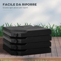 Outsunny Base per Ombrellone in HDPE da 4 Pezzi, Riempibili con Acqua e Sabbia max 18kg, 103x103x8.3 cm, Nero(m-7)