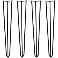 HOMCOM Conjunto de 4 Patas para Mesa de Estilo Industrial y Diseño Horquilla con Protectores Anti-arañazos de Goma 12x12x71cm Tornillos de Montaje Incluidos Negro(m-1)