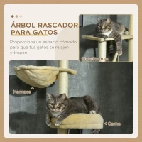 PawHut Árbol para Gatos de Suelo a Techo de 230-250 cm con Altura Ajustable Múltiples Plataformas Cestos Hamaca Bolas Beige(m-4)