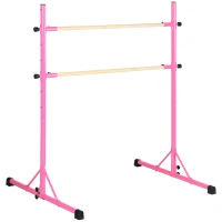 HOMCOM Sbarra Danza Classica Doppia con Altezza Regolabile in Acciaio e Legno, 130x97x152cm, Rosa(m-10)