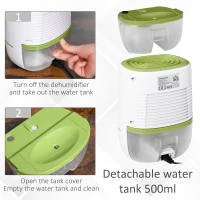 HOMCOM 220mL/Day 450ml Portable Small Dehumidifier Air Dryer Cleaner Bedroom Desk Office Silent Machine w/ Auto Shut Off Home Electric Green(m-5)
