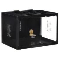 PawHut Terrario para Reptiles Caja de Alimentación de Insectos de Acrílico con Comedero Termómetro 2 Portalámparas E27 e Interruptor para Lagarto Camaleón 60x40x40,5 cm Negro(m-1)