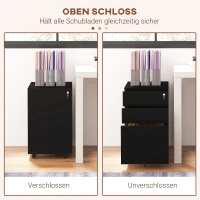 Vinsetto Rollcontainer Aktenschrank, 3 Schubladen, abschließbar, rollbar, 37 cm x 43,5 cm x 60 cm, Schwarz(m-6)