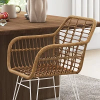 HOMCOM 2-er-Set Stühle im Boho-Stil, Küchenstühle, PE-Rattan, 56 x 60 x 79 cm, Natur + Weiß(m-7)