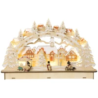 HOMCOM Escena Navideña con 12 Luces Pueblo Navideño Iluminado Decoración de Navidad de Sobremesa 45x7x28 cm Natural(m-10)