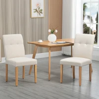 HOMCOM 2er-Set Esszimmerstühle Essstühle mit gepolstertem Sitz Stuhl Polsterstuhl Küchenstuhl Leinen-Polyester-Gewebe Schaumstoff Gummiholz Beige 50 x 62 x 96 cm(m-2)