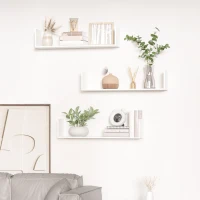 HOMCOM Lot de 3 étagères murales flottantes - dim. 80L x 18l x 18H cm - kit complet de fixation inclus - MDF grain de bois blanc(m-2)