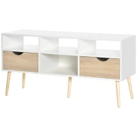 HOMCOM Mobile TV Moderno con Cassetti e Vani Aperti per TV fino 50'', Mobiletto TV Basso da Salotto con Gambe in Legno, 117x39x57cm, Bianco(m-10)