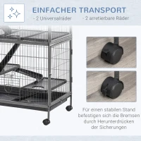 PawHut Kleintierkäfig mit Hängematten Nagervoliere mit Rollen 4 stöckig Käfig XXL geeignet für Hamster Kleintiere Meerschweinchen Metall Kunststoff Silber+Grau 80 x 52 x128 cm(m-5)