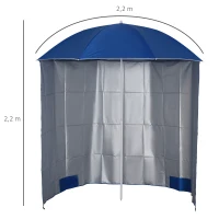 Outsunny Sonnenschirm Strandschirm Sonnenschutz mit Seitenwand Strand Polyester Blau 2,2 x H2,2m(m-3)